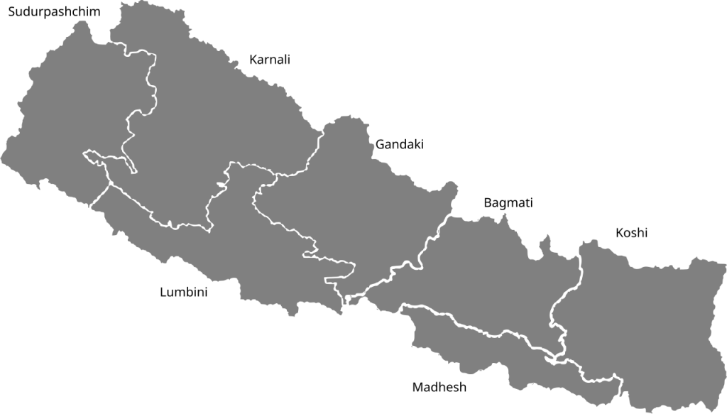 नेपालका प्रदेशहरूको नक्सा - SimulationWig, Wikimedia Commons
